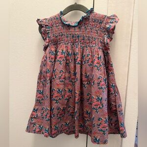 Pink Chicken Floral Kids Dress in Pink and Blue